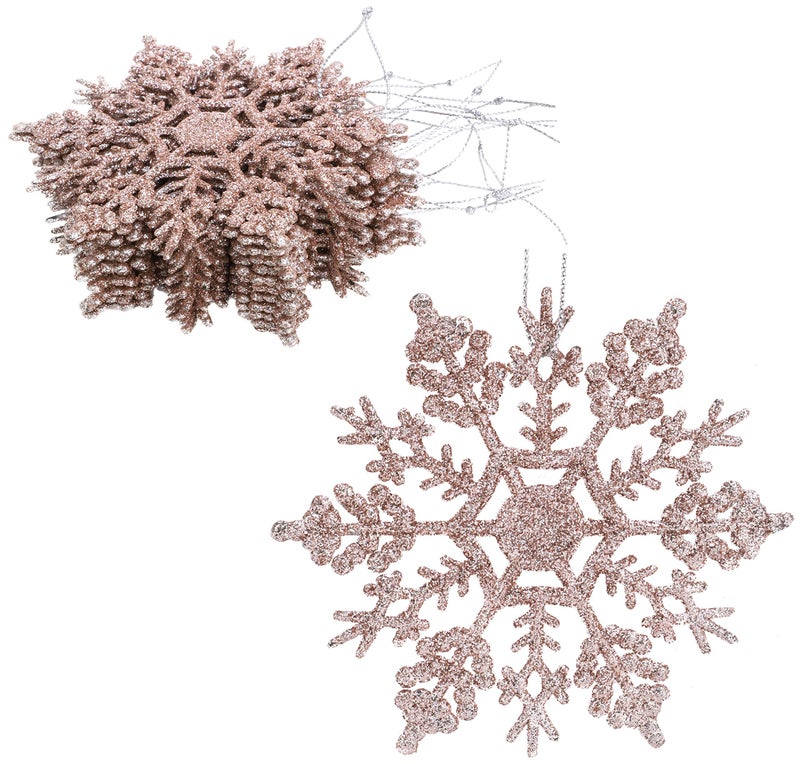 Christmas ConceptsÂ® Pack of 12-10cm Glitter Snowflake Hanging Decorations - Christmas Decorations (Rose Gold) - Image 1